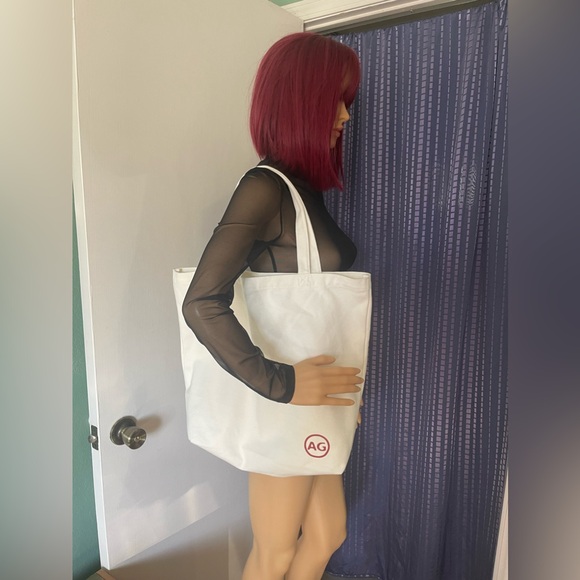 AG Adriano Goldschmeid Tote Bag Off White Canvas Logo 14x15.5x5” - Picture 5 of 6